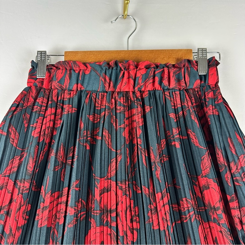 EXLURA Women Floral Pleated Flowy Side Pocket Midi Skirt Red Navy - Picture 7 of 15